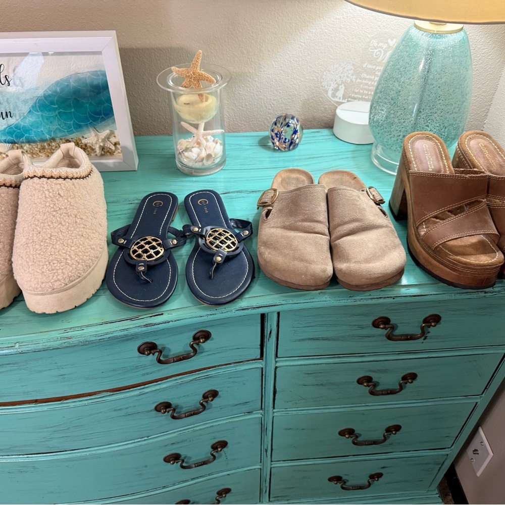 Navy Sandals with Gold Accents